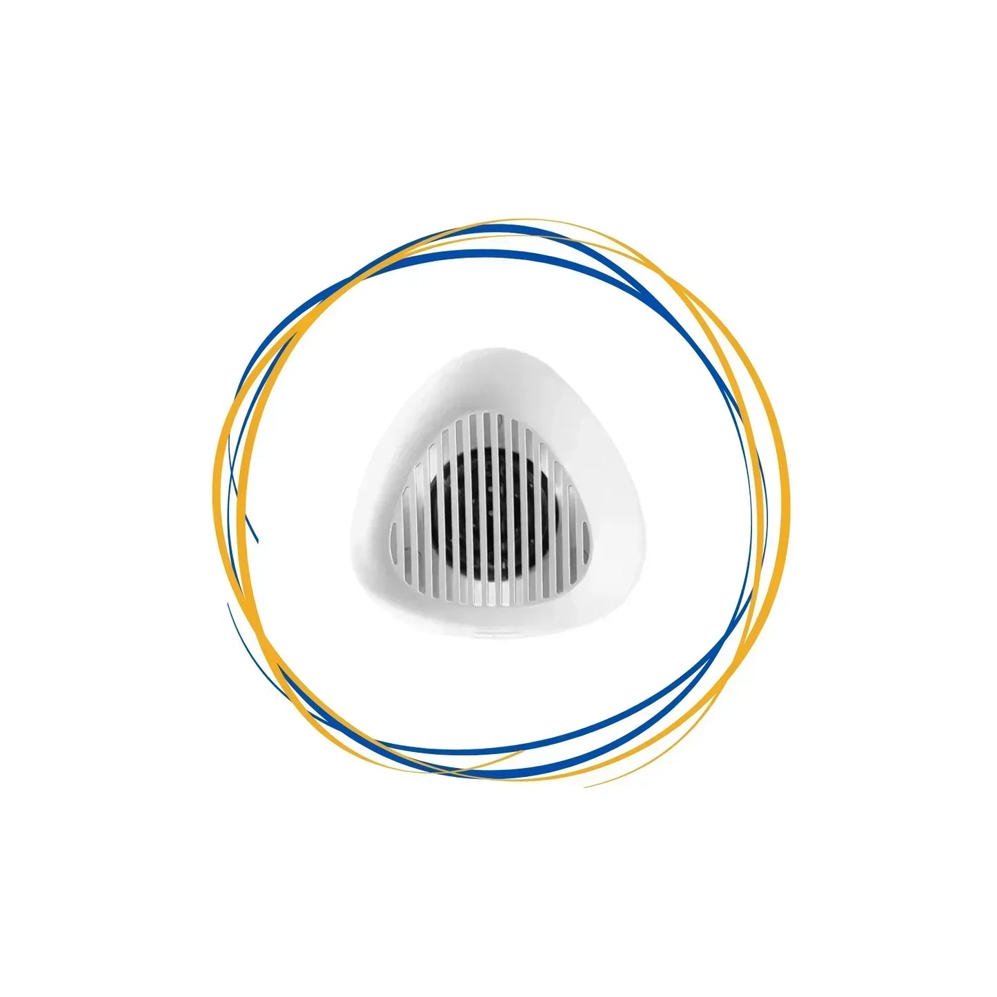 Lipaw device with blue and yellow circular lines on a white background. future for pet care and dog's gear cleaning 
